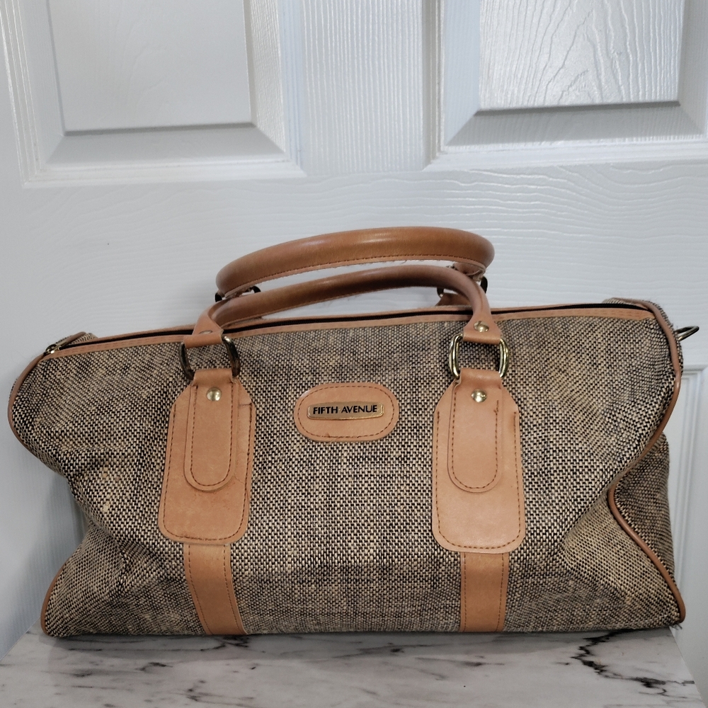 Vintage Fifth Avenue brown tweed overnight weekend  carry-on bag luggage